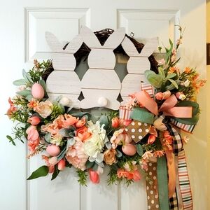 Easter Bunny Floral Wreath - White and Pink